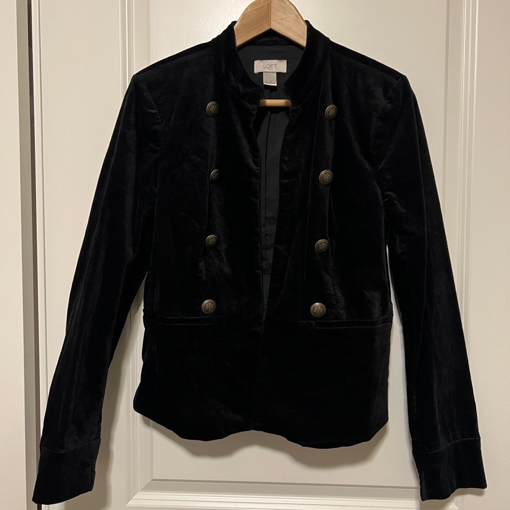 LOFT Black Velvet Blazer with Gold Buttons
